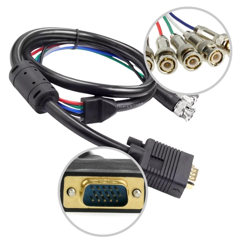 VGA To 5 BNC RGBHV Cable Male Connectors COnnection Cord High Resolution For Digital Screens And Monitors