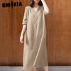 GMXIA Women's Fashion Summer Spring Solid Color Print 1/2 Sleeves V-Neck High Waist Casual Dresses