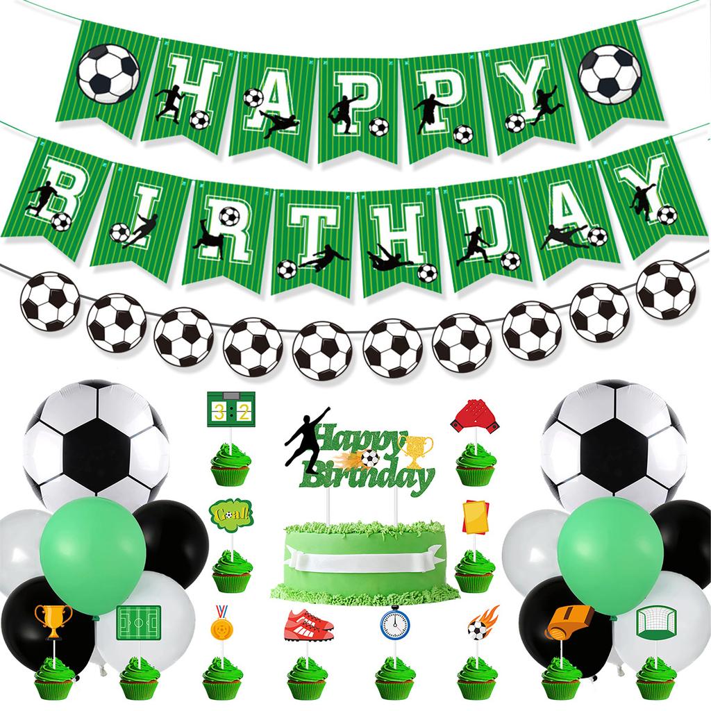 Football Birthday Party Supplies, Soccer Banner & Cake Topper Decor Set