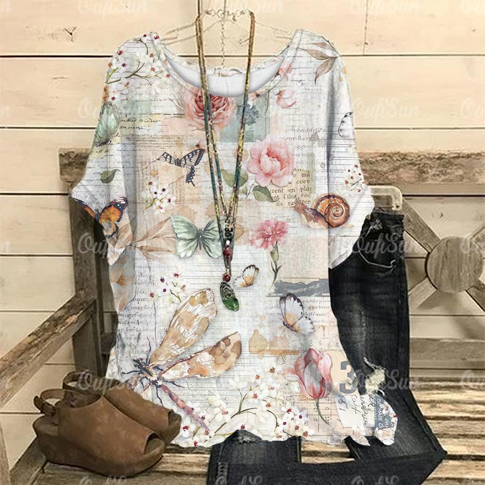 

Винтажная женская футболка с 3D-цветочным принтом, летняя рубашка с коротким рукавом и круглым вырезом, свободный женский топ, повседневный пуловер в стиле Харадзюку 8XL