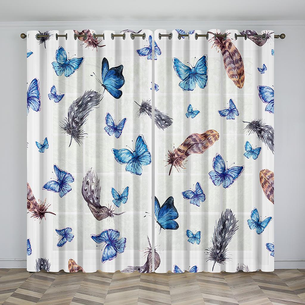 Kolorowe Zasłony z Motywem Motyli Salon Sypialnia Cienkie Zasłony Dekoracja Domu 2 Sztuki Antystatycznych Haczyków Zasłony