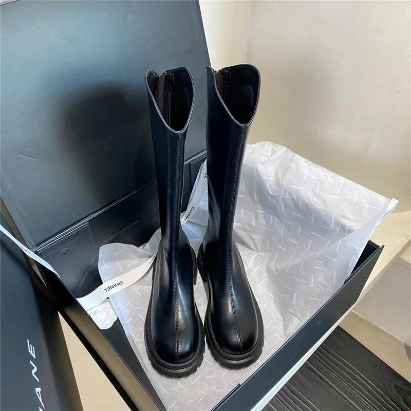 Vintage Women Knee High Boots Fashion Soft Leather Knight Long Boots Autumn Winter Ladies Platform Thick Bottom Shoes