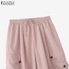 ZANZEA Women Elastic Waist Loose Casual Long Cargo Pants