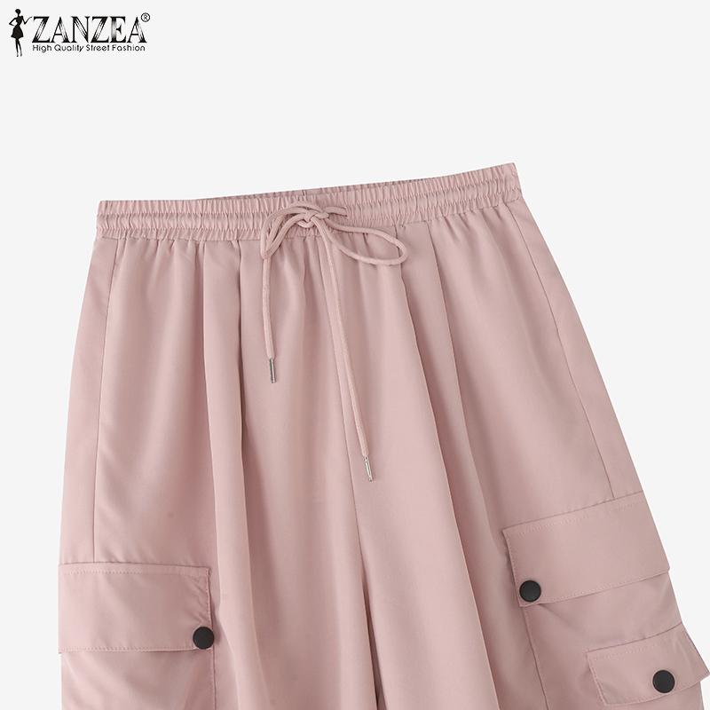 ZANZEA Women Elastic Waist Loose Casual Long Cargo Pants