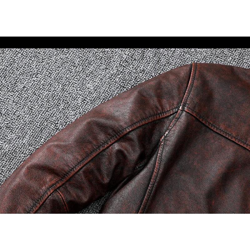 Chinesische Größe Vintage braun Mantel klassische Biker Stil kurze schlanke echte Lederjacke Männer Casual Ledermantel Herbst
