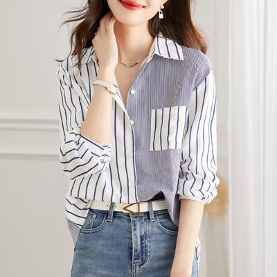 Striped Shirt for Women Long-sleeved Spring Outfit New Style Design Niche Wear Versatile Shirt