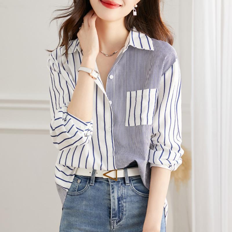 

Striped Shirt for Women Long-sleeved Spring Outfit New Style Design Niche Wear Versatile Shirt M