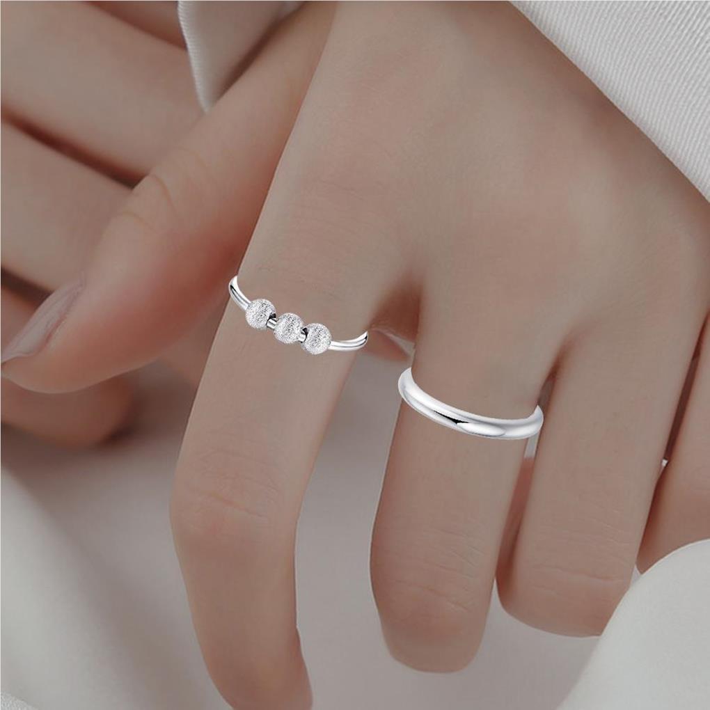 2 Stück Fidget Offene Verstellbare Ringe Perlen Schmuck Damen Herren Anti-Stress Stapelbarer Drehring Damen Mode Accessoire