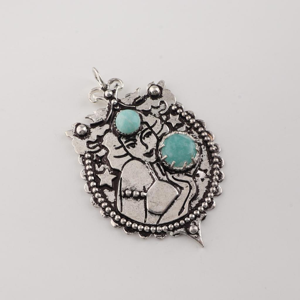 Natural Amazonite Gemstone Silver Pendant 1.9" 925 Sterling Silver Women Jewelry For Special Occasion CP-44-26