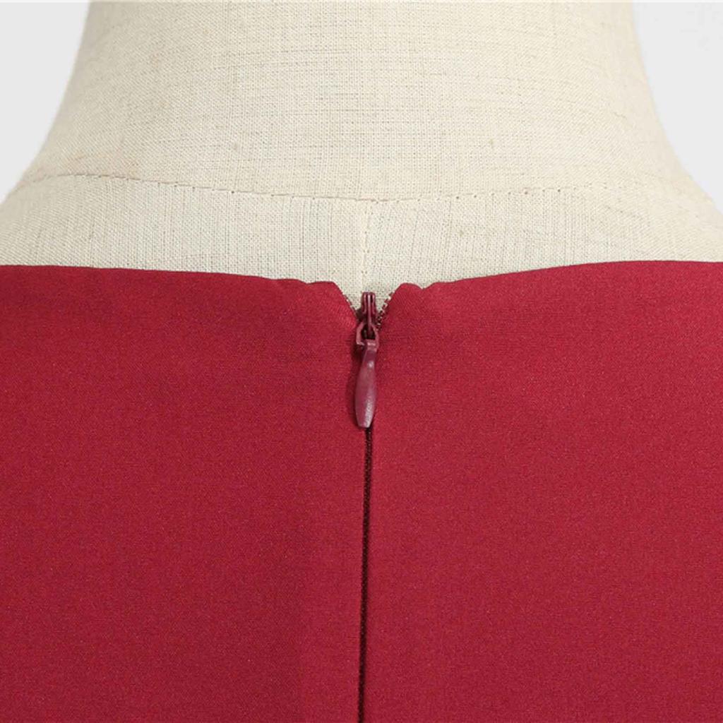 Women's Fashion Casual Slim Fit Colour Vintage Dress With Belt With Large Hem