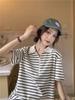 Summer 2025 Korean Sweet Sporty Striped Polo Collar Dress - Women's Short Sleeve Slimming Style