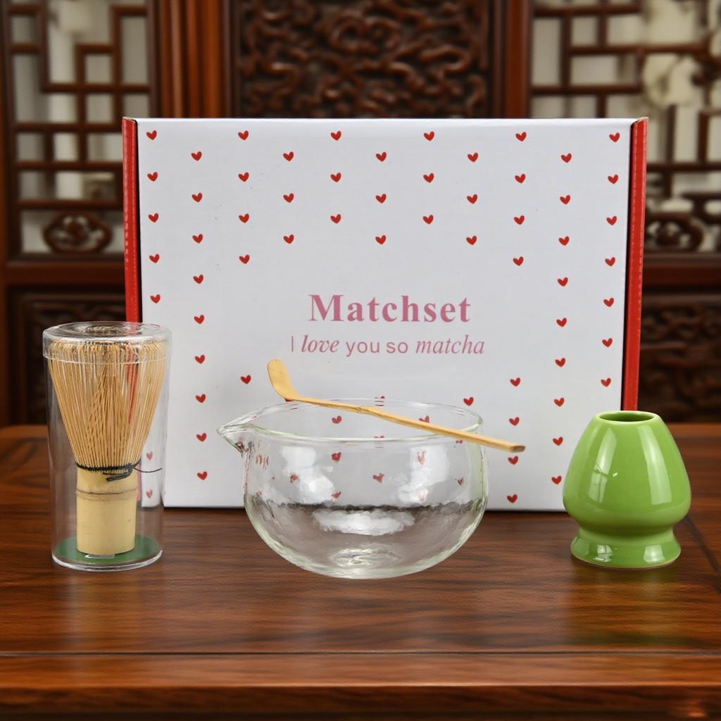 4PCS/Set Japanese-style Matcha Glass Bowl , Spoon, Tea Whisk, Perfect Gift For Ceremony, Traditional Decoration
