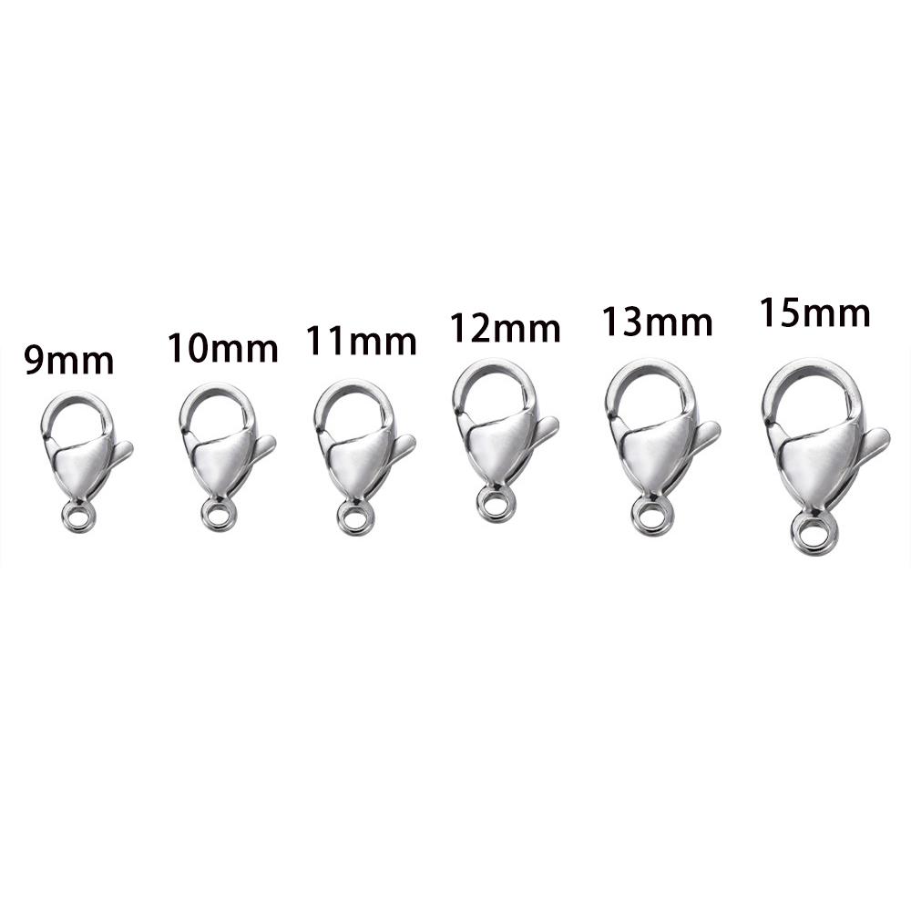 50 Stück/Los Nie verblassend Edelstahl 9/10/11/12/13/15mm Karabinerhaken Verbinder für DIY Armband Halskette Schmuckzubehör