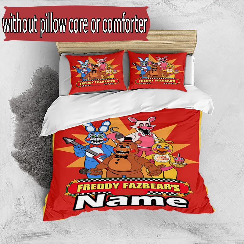 3pcs Duvet Cover Set (1*Duvet Cover + 2*Pillowcase, Without Core), Custom Name Five Nights At Freddy's Pattern Bedding Set, Home Bedroom Decor Gift
