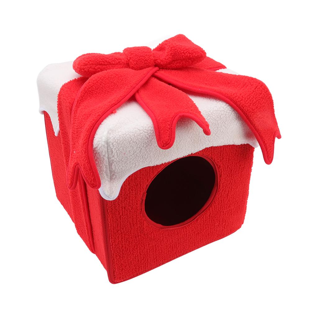 Christmas Cat Bed Christmas Box Style Soft Comfortable Lint Vivid Colors Christmas Cat Tent for Cat