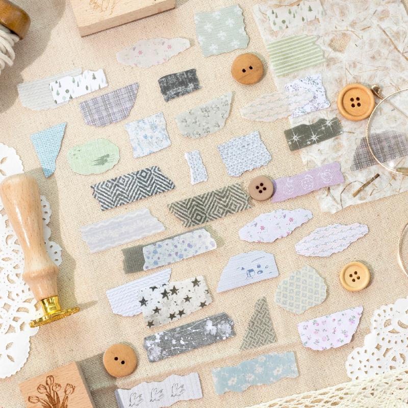 Journal GO 50pcs Dual Material Cloth Fabric Textured Stickers for Photo Frame Collage Junk Journal Scrapbooking Diy Material