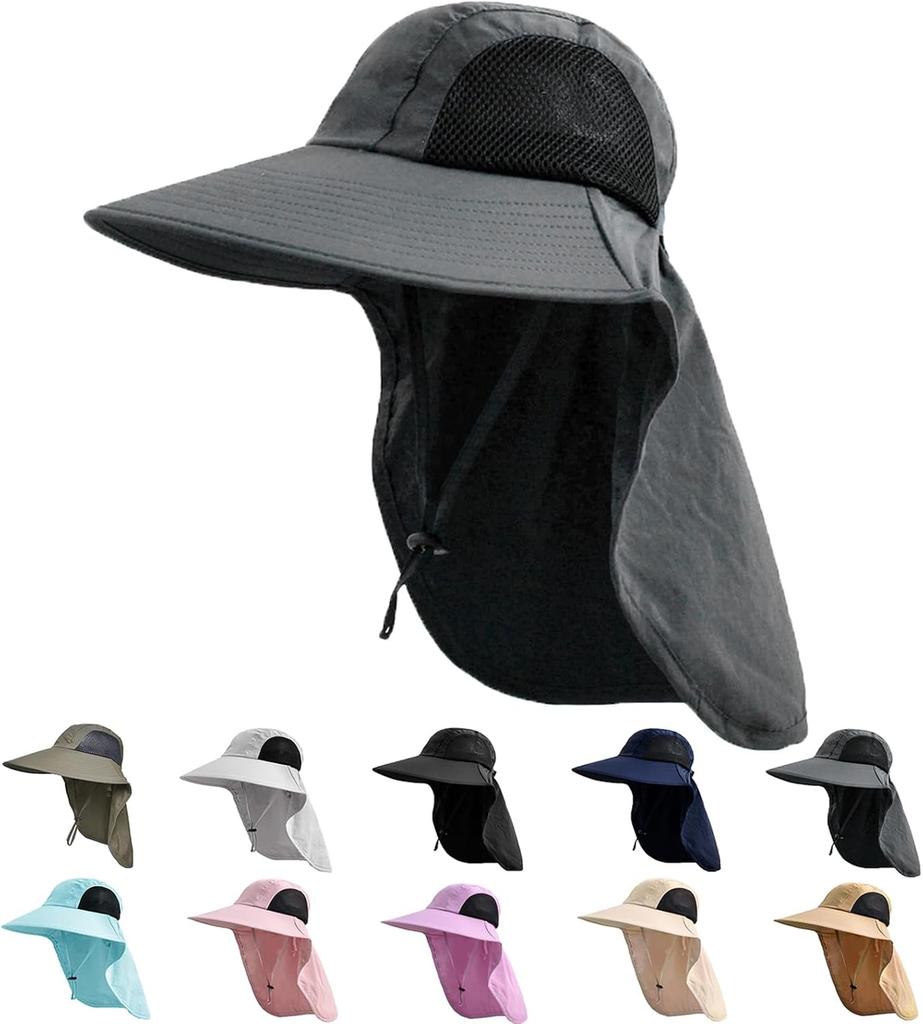 UPF 50+ Sun Hat with Neck Flap for Men Women, Wide Brim Hiking Fishing Hat UV Protection