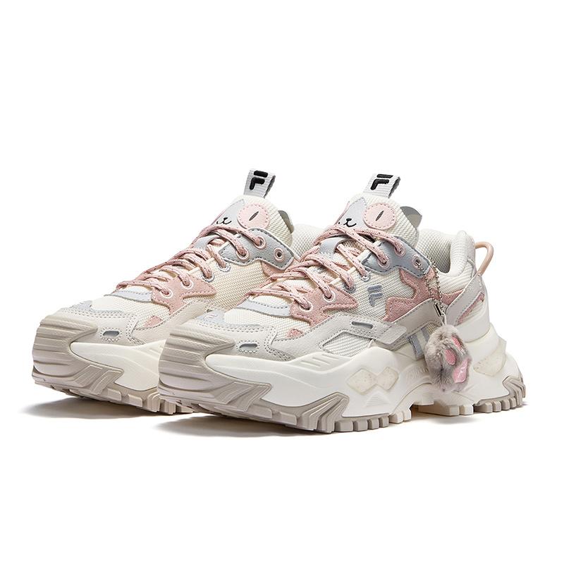Fila Fusion Bianco Stoff Synthetikleder Hartbonbon Schuhe Mode Vielseitig Höhensteigernd Niedrig geschnitten Väter Schuhe Damen Sneaker T12W521006FGC