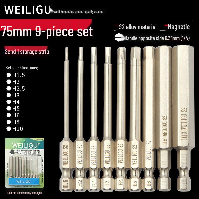 Electroplated Anti-Rust Hex Bit Set, S2 Steel, Extended Pneumatic Air Driver, Hex Socket Screwdriver.