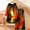 Christmas Print Two Piece Outfit Women Long Sleeve Irregular Hem Tunic Top Wide Leg Pants Casual Matching Set