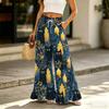 Women's High Waist Drawstring Wide Leg Pants with Pockets Halloween Print Loose Casual Trousers