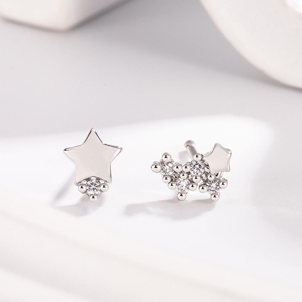 Korean Style Asymmetrical Rhinestone Star Earrings for Students