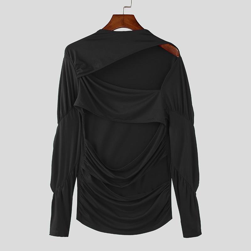 

INCERUN Мужские футболки с длинным рукавом, полые, с бандажом, асимметричные, приталенные XL чёрный