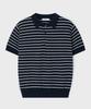 PYEON MA Stripe Short Sleeve Polo Knit - Navy