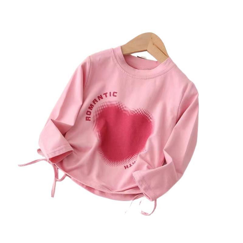 Girls Fall Korean Heart Drawstring Irregular Long Sleeve T Shirt Baby Fashionable Top