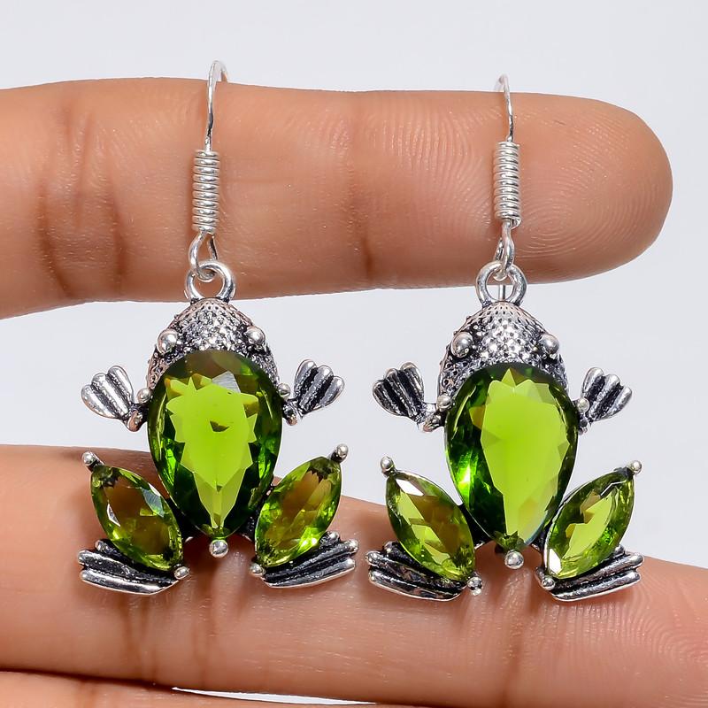 

Elegant Top Grade Qualite 100% Natural Peridot Pear Shape Vintage Style Handmade Jewelry 925 Steling Silver Dangle Earrings 1.6 WSJ-5091 1.6