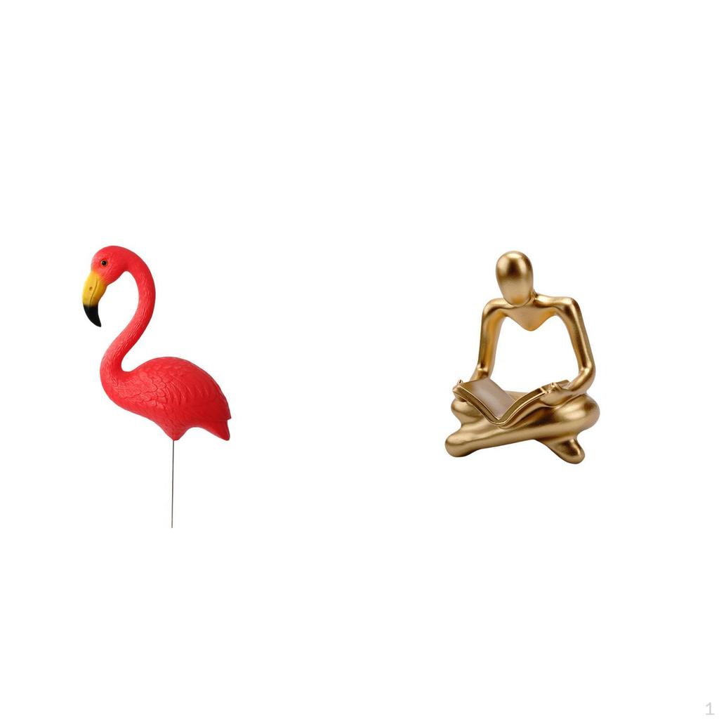 Flamingo Fairy Garden Stake Sculpture Ornament And Creative Abstract Thinker Statue Figurine Craft