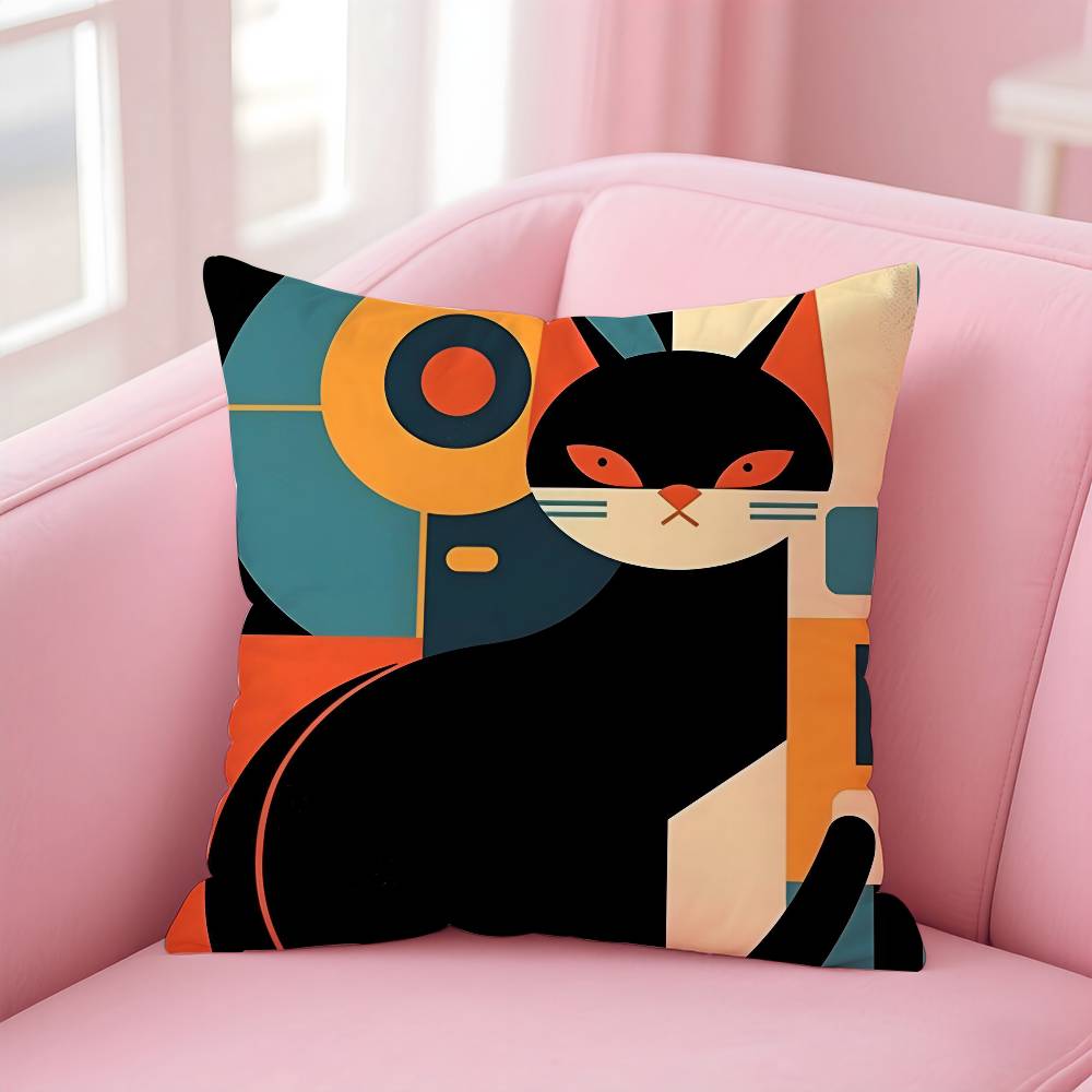 Simple Fashion B-Bauhaus Cat Art Pillow Case Anti-Dustmite Pillowcase Invisible Zipper Silky Short Plush Sofa Cushion Cover