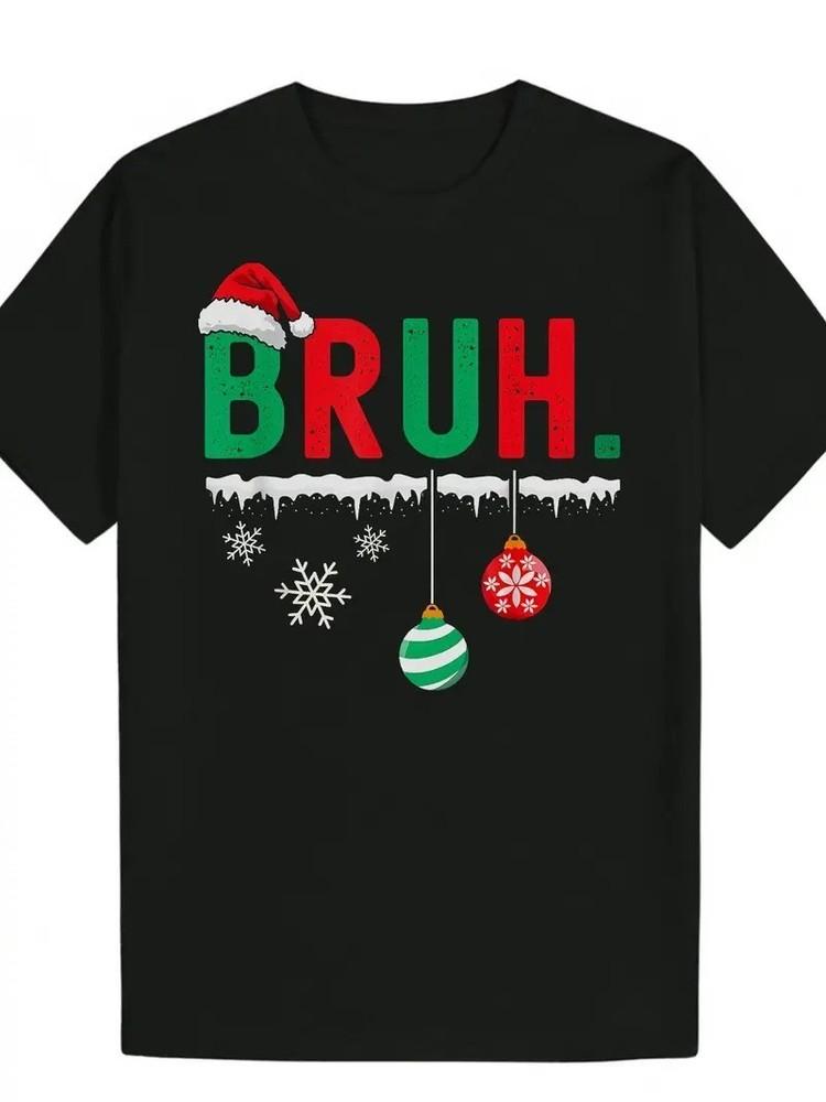 Christmas T-Shirt with Santa Hat and BRUH Graphic Shirt Q3654