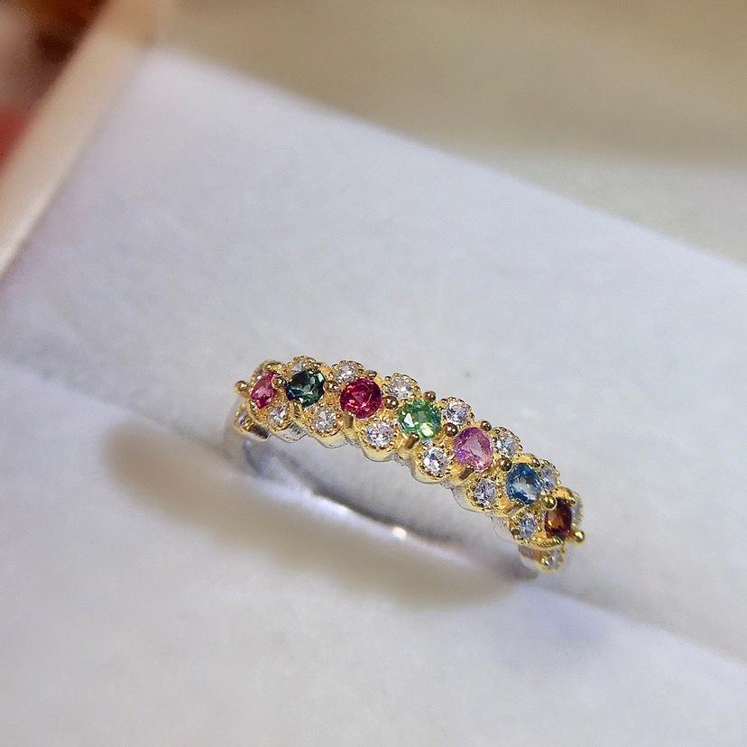 Colorful Gemstone Adjustable Women's Ring: Full Diamond Imitation Tourmaline Design, Hot-Selling and Elegant.