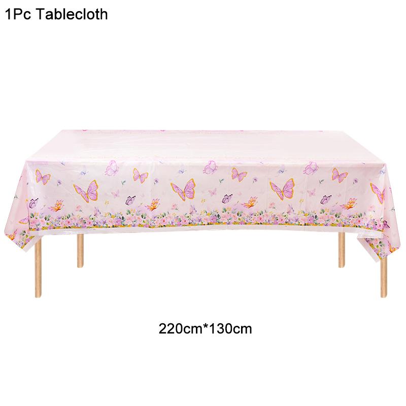 Pink Butterfly Disposable Tableware Set Paper Plates Cup Tablecloth Girls Butterfly Theme Birthday Party Decoration Supplies