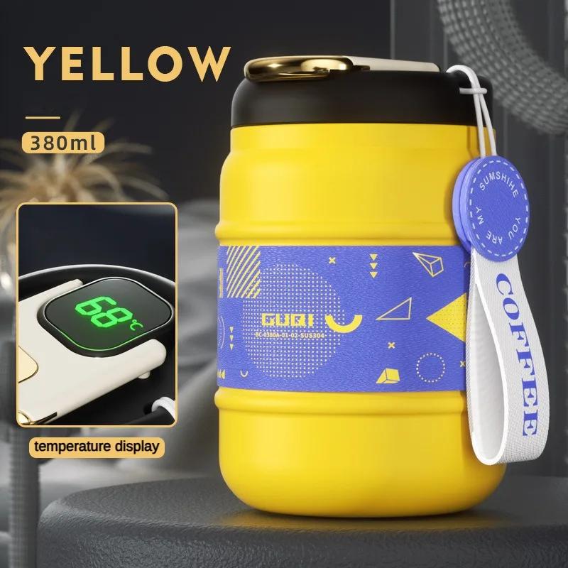 

Бутылка для воды с дисплеем температуры, 380 мл, кофейная дорожная кружка, изолированная вакуумная бутылка для чая, термос для питья, бесплатная доставка 380ml жёлтый