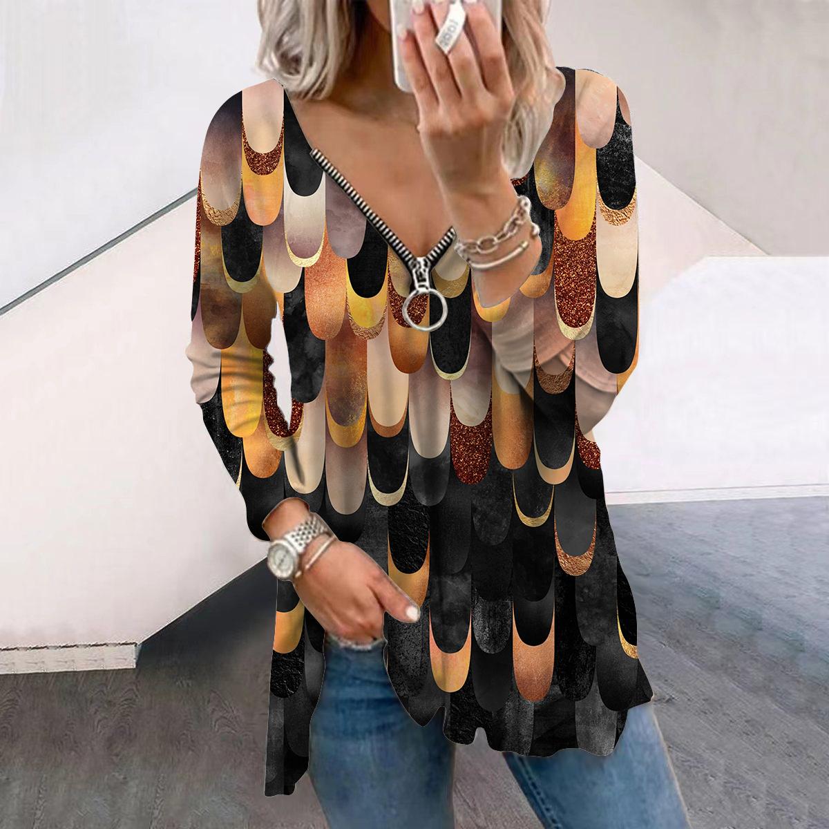 

Женские осенние футболки с длинным рукавом и принтом капель дождя, свободные футболки больших размеров с V-образным вырезом, удобные блузки L оранжевый