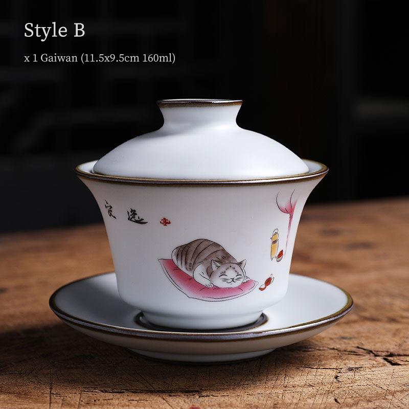 160ml Ceramic Gaiwan Ru Kiln Three-Talent Gaiwan Vintage Tea Bowl