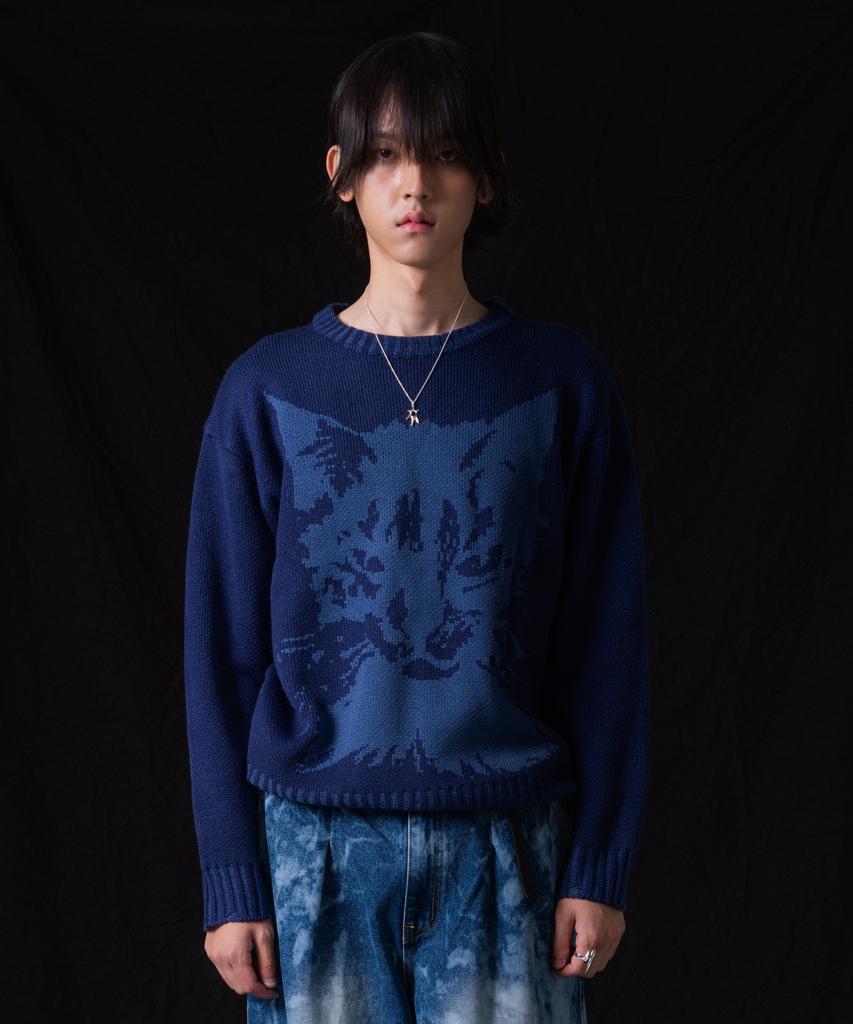 IUGAMAKARAS Cat Graphic Distressed Knit (Blue)