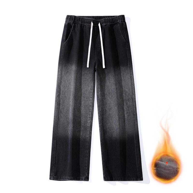 American Fleece Thickened Jeans Men's Winter New Loose Wash Wide Leg Pants