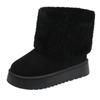 Fashion Large size thick-soled snow boots women's 2024 winter new sleeve piled warm medium tube flanged fluffy cotton shoes