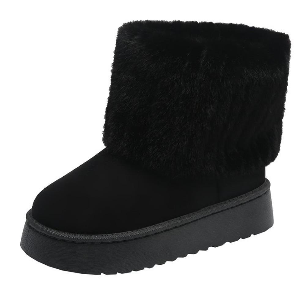 Fashion Large size thick-soled snow boots women's 2024 winter new sleeve piled warm medium tube flanged fluffy cotton shoes
