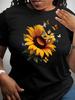 Women Black Sunflower Butterfly Print TShirt Semi Formal Top Vibrant Yellow Sunflower Brown Butterfly Design Aesthetic Clothes