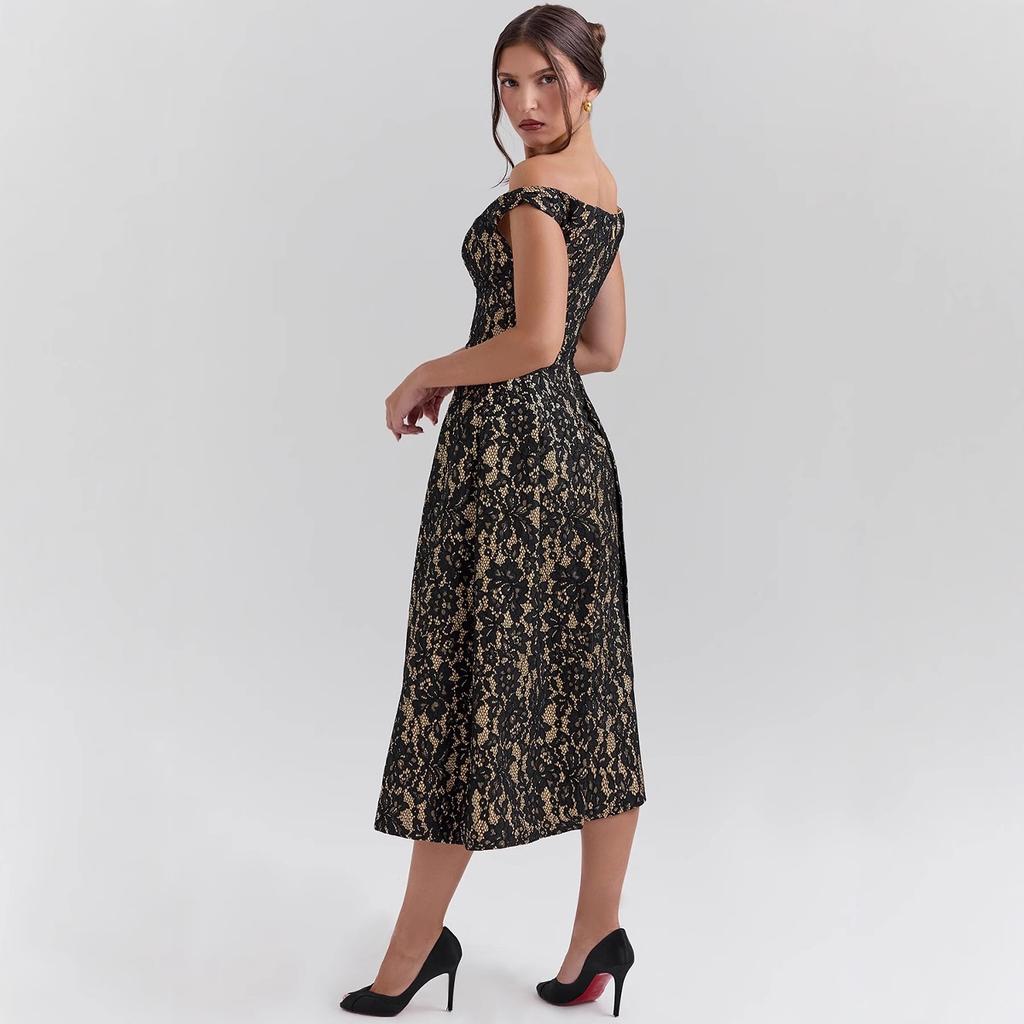 Spring and summer new style women's clothing fashion temperament one-word shoulder backless slim waist printed dress women
