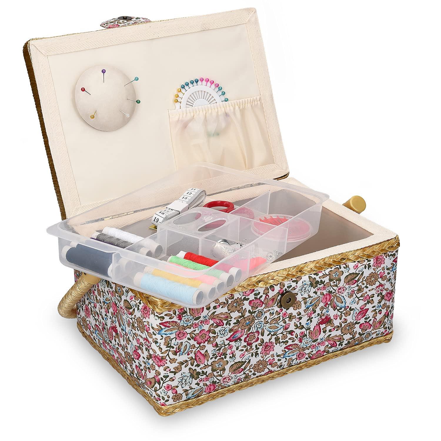 Navaris Sewing Kit, Sewing Box, Sewing Set - Sewing Tools, Embroidery Needles, Embroidery Thread, Sewing Machine Thread - Sewing Needle Storage, for A