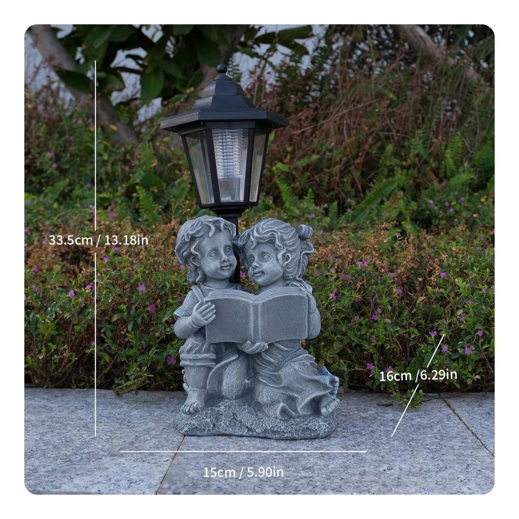 Children Reading Garden Figurine Automatic Dusk Lighting for Flower Beds