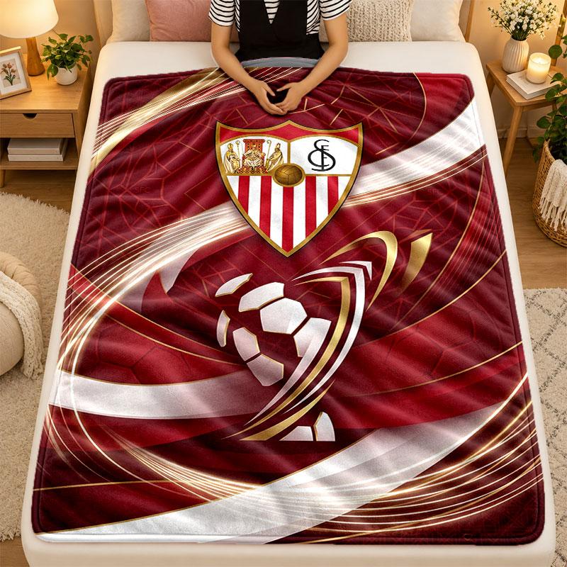 Flannel BlanketSevilla FC Warm Soft Throw Blanket for Indoor Sofa Bed Living Room Use