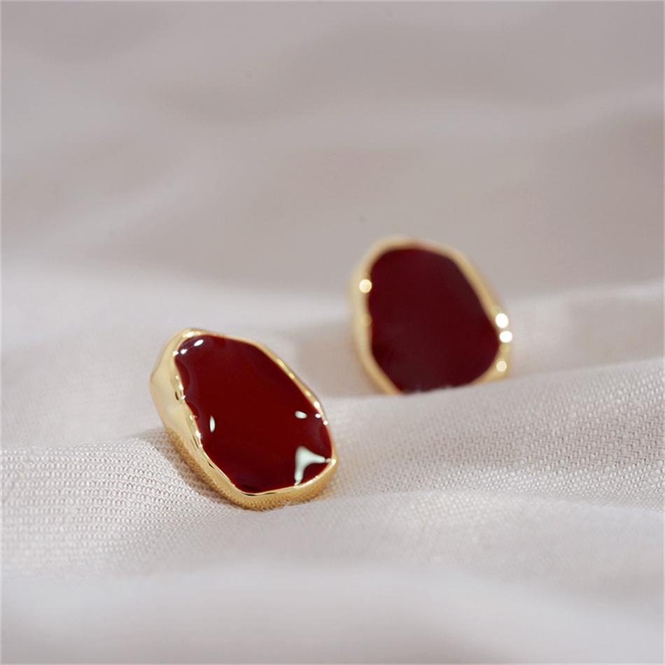 Big Winered Color Irregular Geometry Bean Stud Earrings for Women Ear Jewelry Accessory Girl Gift