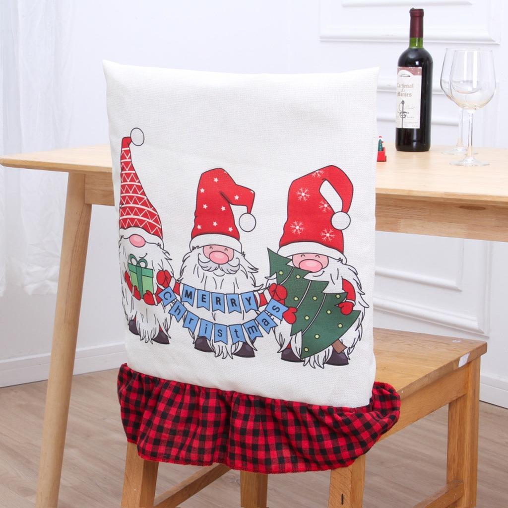 Christmas Decorative Chair Cover Non Woven Christmas Chair Cover Gnome Pattern Chair Cover Festive For Standard Size Dining Home