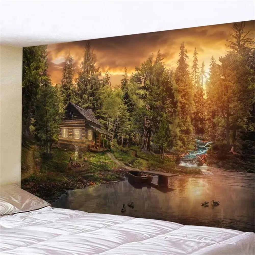 Tessuto Decorativo da Parete Scena Finestra Estetica Arazzo da Parete Arazzi Paesaggio Hippie Appeso a Parete Arte per Decorazione Casa
